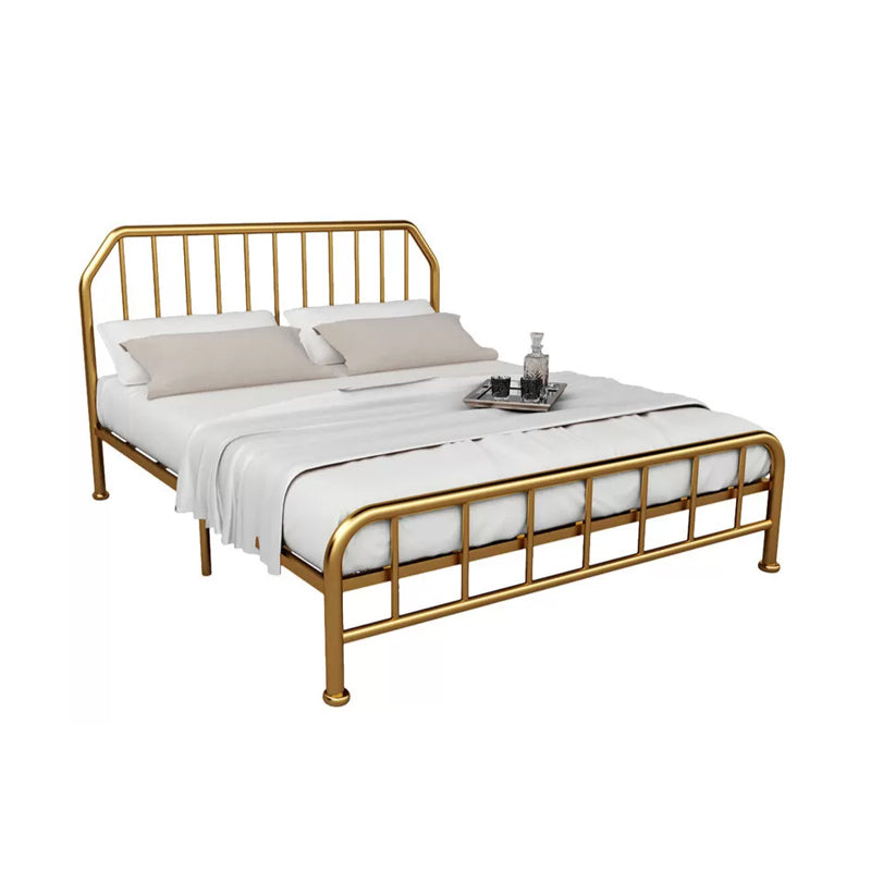 Metal Open-Frame Bed Scooped Solid Color Slat Bed with Custom Gold Leg