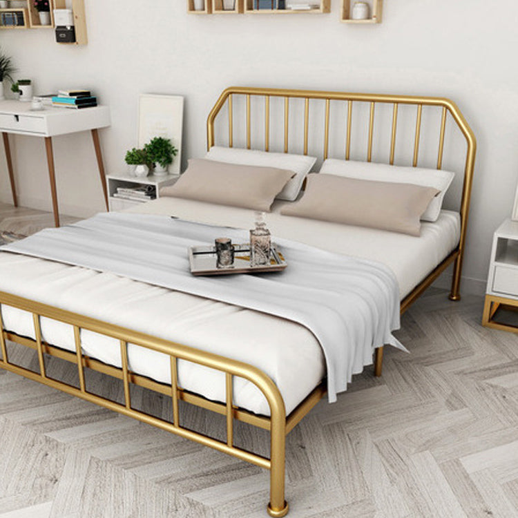Metal Open-Frame Bed Scooped Solid Color Slat Bed with Custom Gold Leg