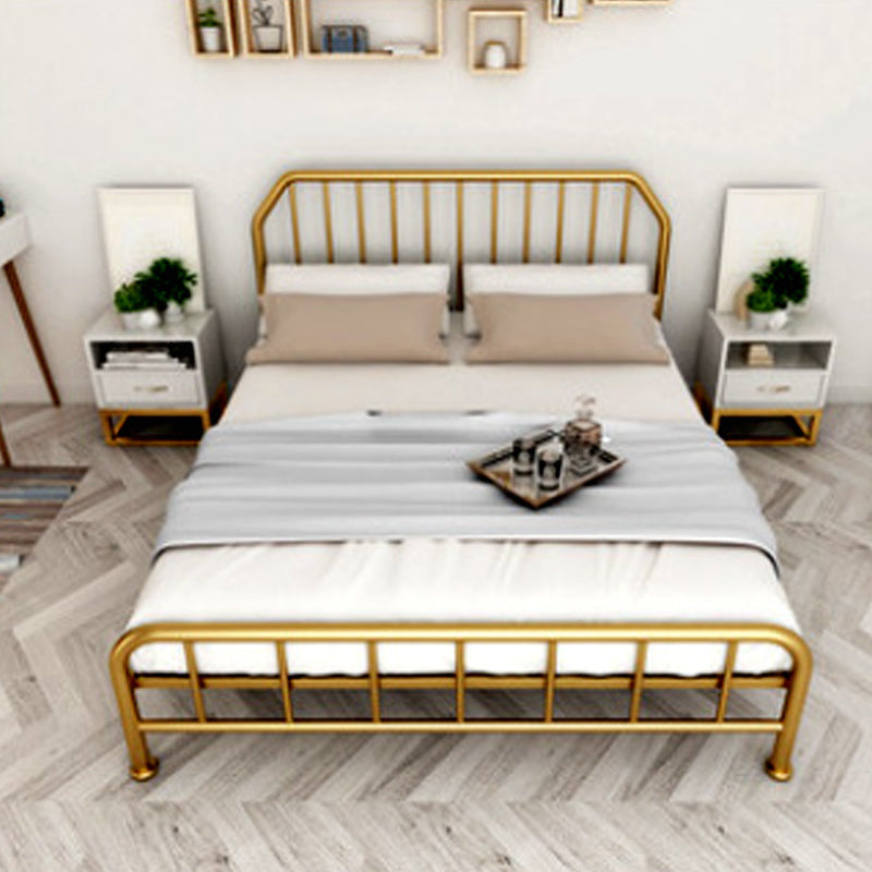 Metal Open-Frame Bed Scooped Solid Color Slat Bed with Custom Gold Leg