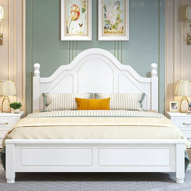 Victorian Style White Standard Bed Pine Wood Bed Frame with Custom Gold Legs