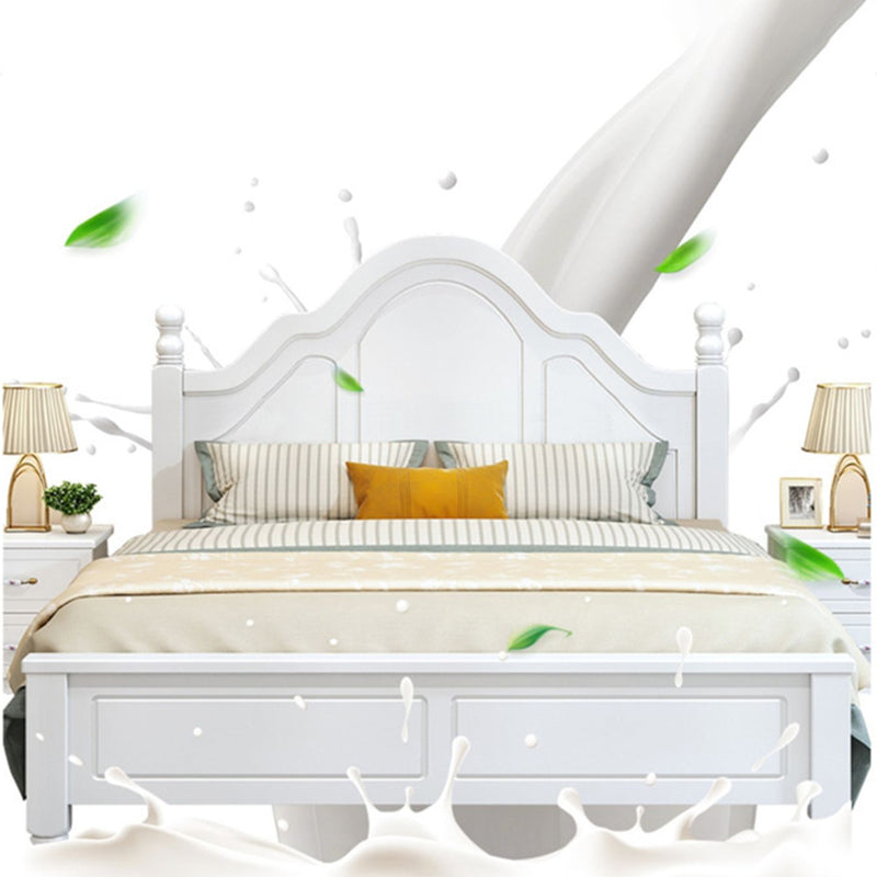 Victorian Style White Standard Bed Pine Wood Bed Frame with Custom Gold Legs