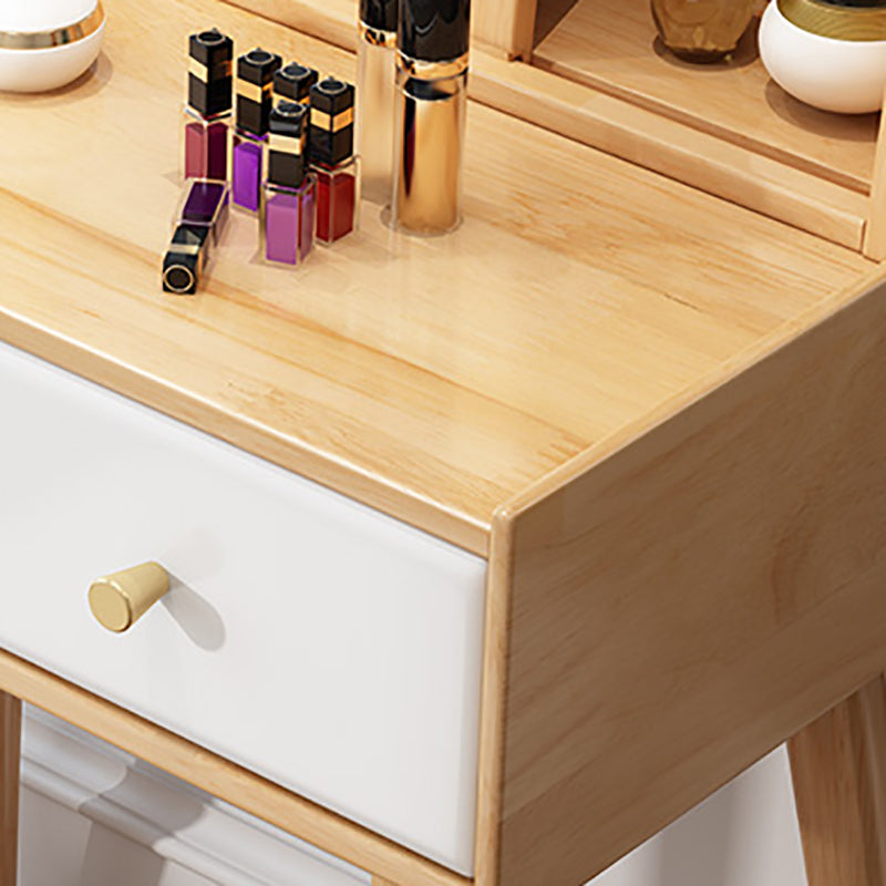Scandinavian Dressing Table with Mirror and 2-Drawers Solid Wood