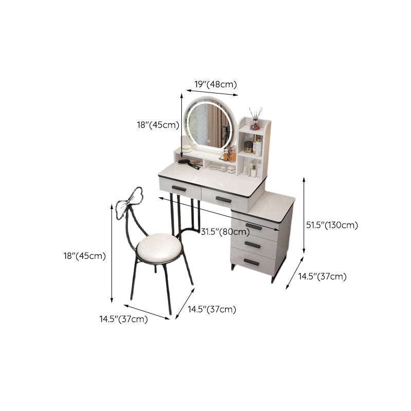 Mirrored Vanity Bedroom Make-up Vanity Table Set with 5 Drawers in White