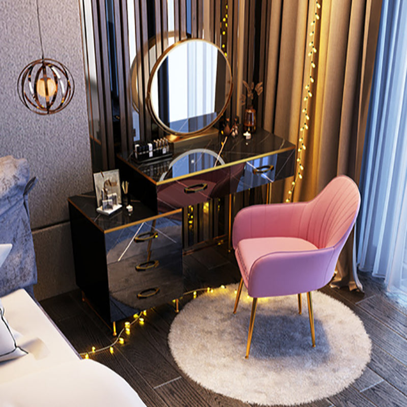 Glam Stone Top Makeup Dressing Table with Drawers in Black for Living Room