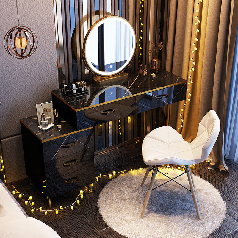 Glam Stone Top Makeup Dressing Table with Drawers in Black for Living Room
