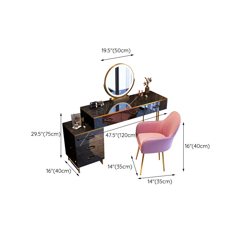 Glam Stone Top Makeup Dressing Table with Drawers in Black for Living Room