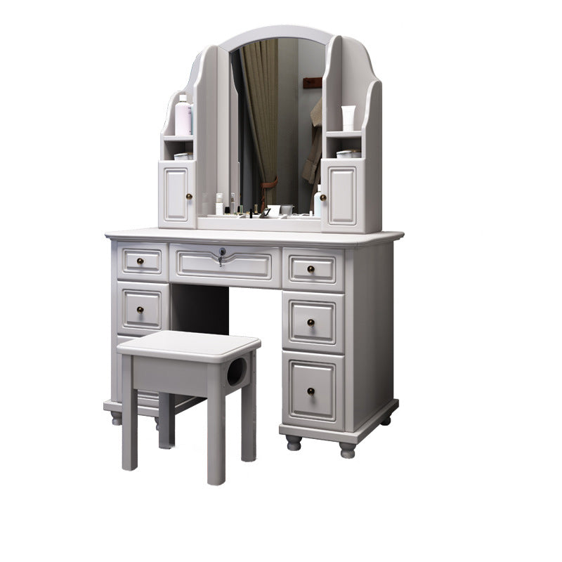 Traditional Solid Wood Makeup Dressing Table 60.23" H Vanity Set with Stool and Mirror