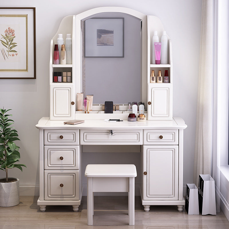 Traditional Solid Wood Makeup Dressing Table 60.23" H Vanity Set with Stool and Mirror