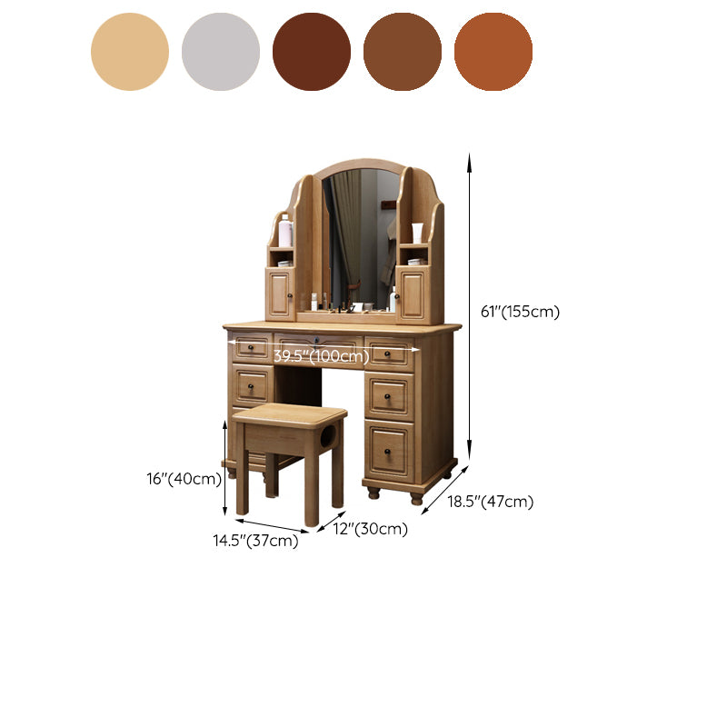 Traditional Solid Wood Makeup Dressing Table 60.23" H Vanity Set with Stool and Mirror