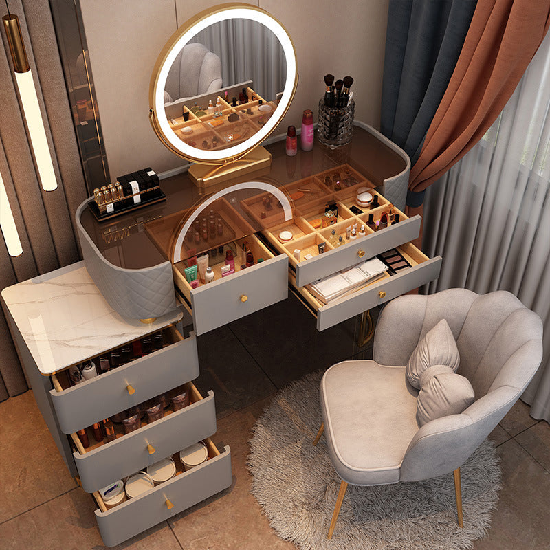 15.74" Wide Vanity Desk with 5/6 Storage Drawers Glam Glass Dresser