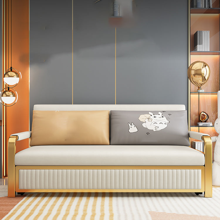 Glam Faux leather Sleeper Sofa Creamy-white 32.67" Wide Sofa Bed