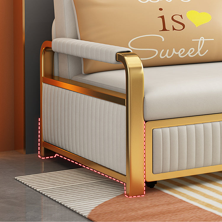 Glam Faux leather Sleeper Sofa Creamy-white 32.67" Wide Sofa Bed