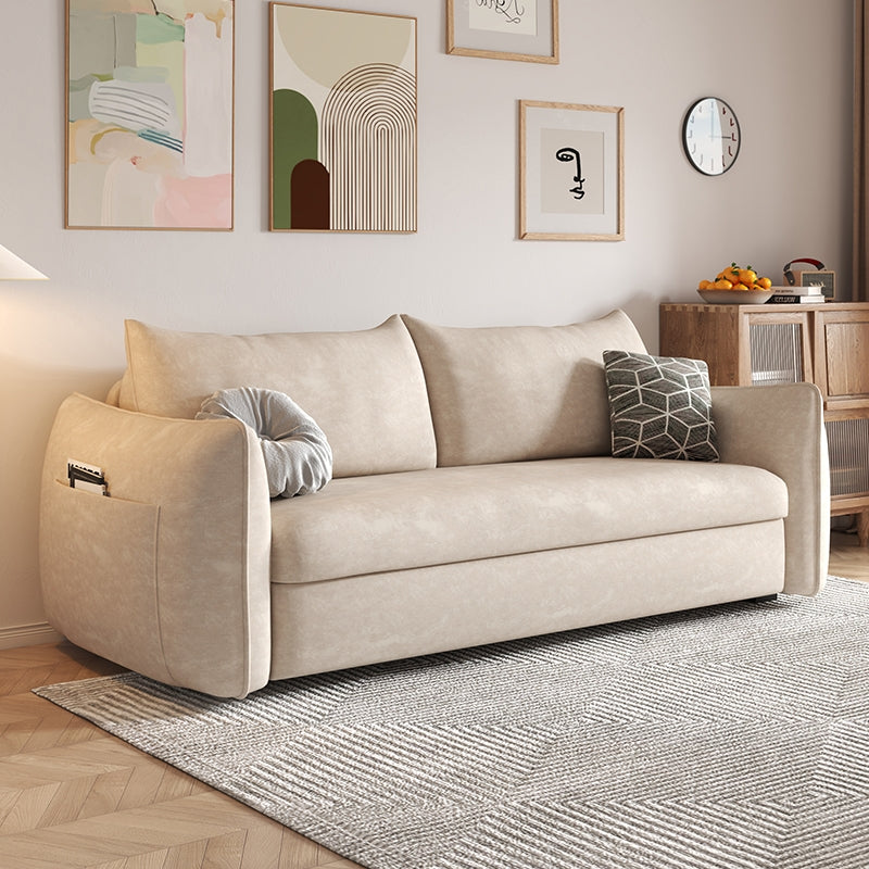 Convertible Faux Leather Sofa Bed Contemporary Square Arm Sofa Bed in Beige