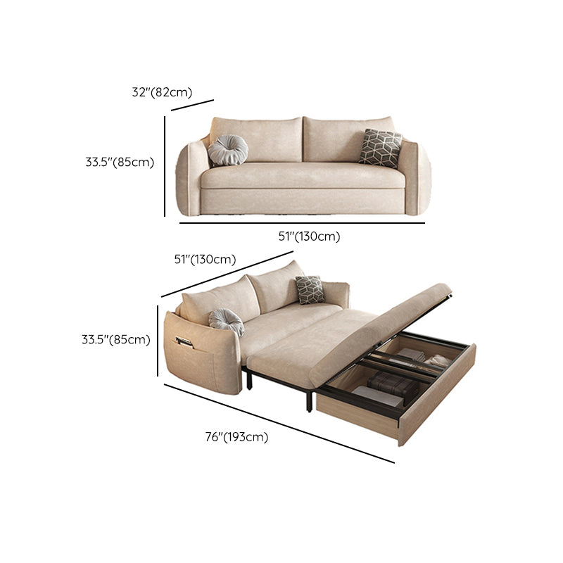Convertible Faux Leather Sofa Bed Contemporary Square Arm Sofa Bed in Beige