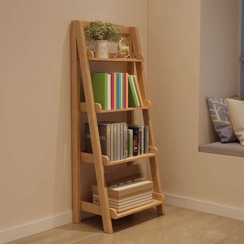 Ladder Wooden Bookcase Contemporary Open Back Bookshelf with Shelves