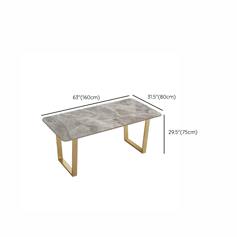 Rectangle Double Pedestal Dining Table Glam Stone Table for Kitchen
