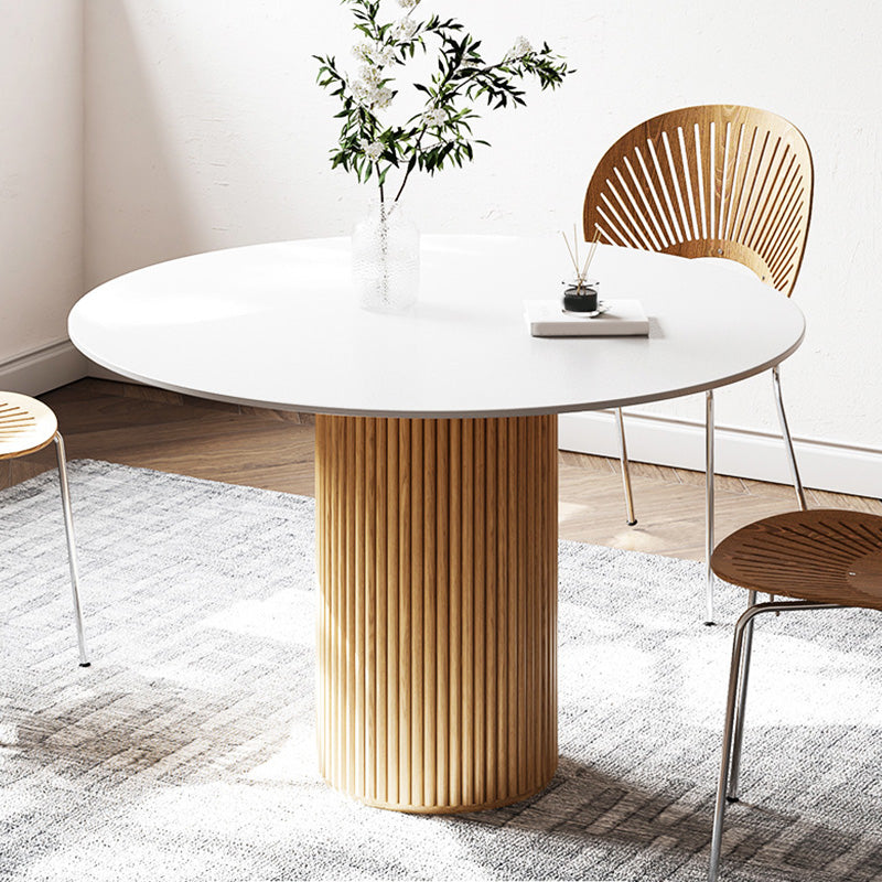 Glam Round Table Sintered Stone Table with Wooden Legs for Home