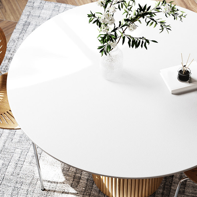 Glam Round Table Sintered Stone Table with Wooden Legs for Home