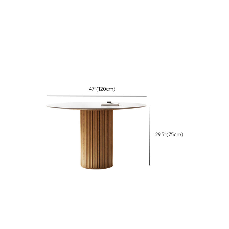 Glam Round Table Sintered Stone Table with Wooden Legs for Home
