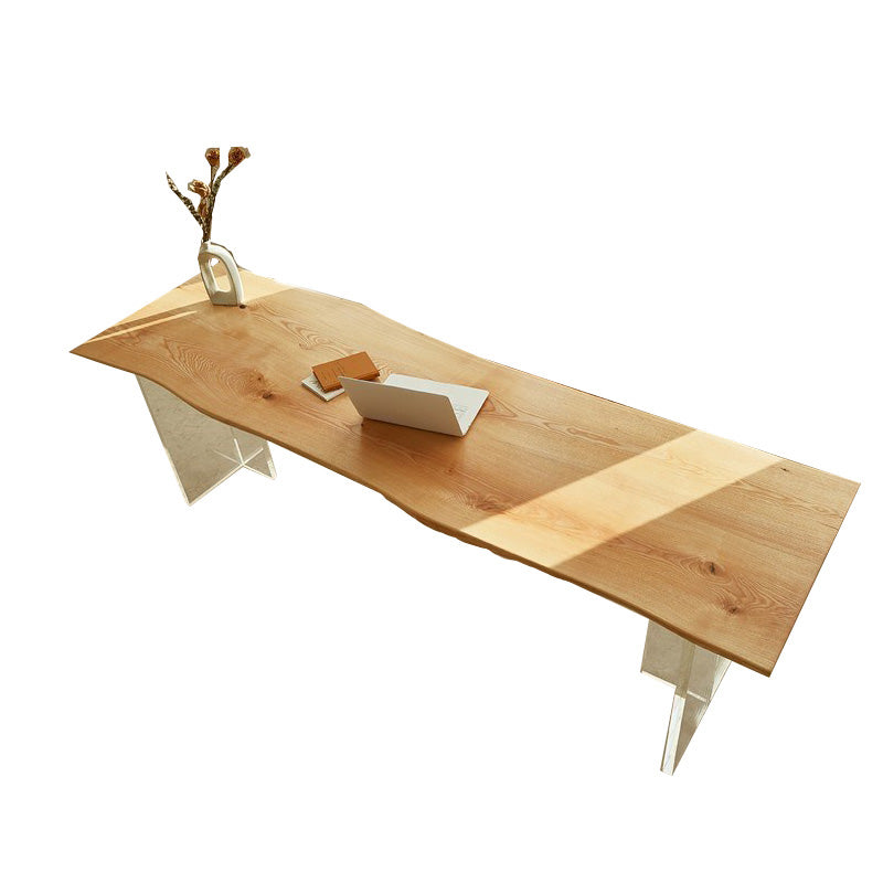Modern Solid Wood Dining Table Natural Finish Table with Acrylic Base