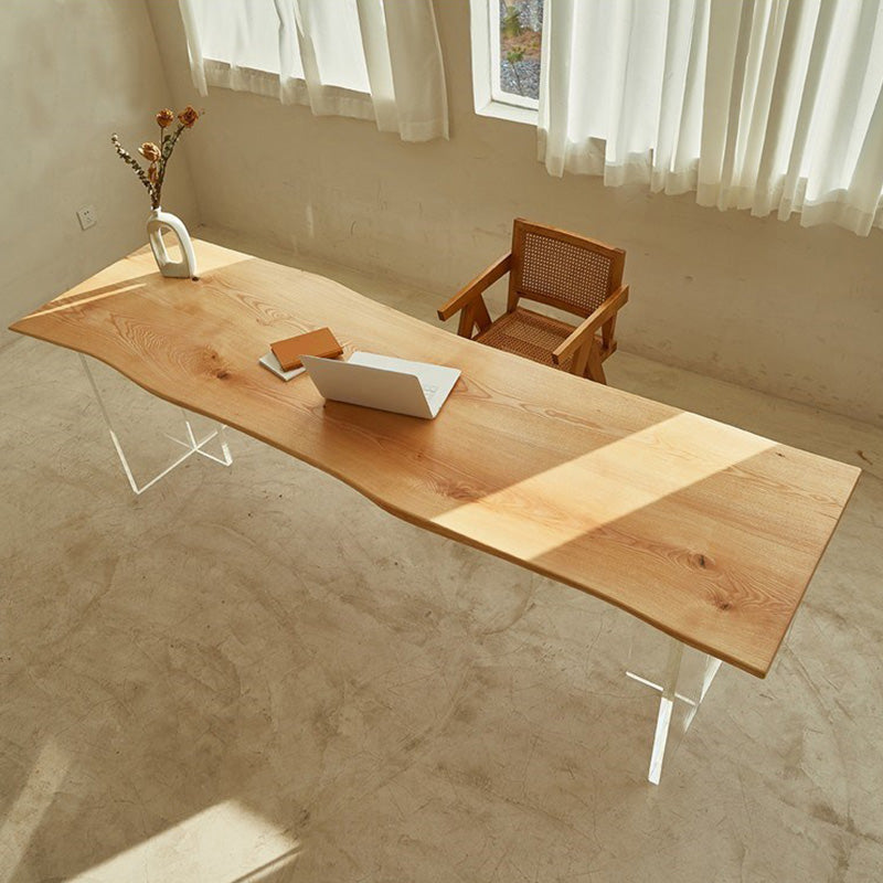 Modern Solid Wood Dining Table Natural Finish Table with Acrylic Base