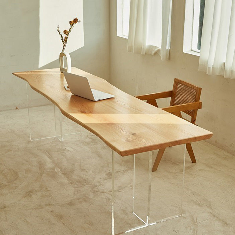 Modern Solid Wood Dining Table Natural Finish Table with Acrylic Base