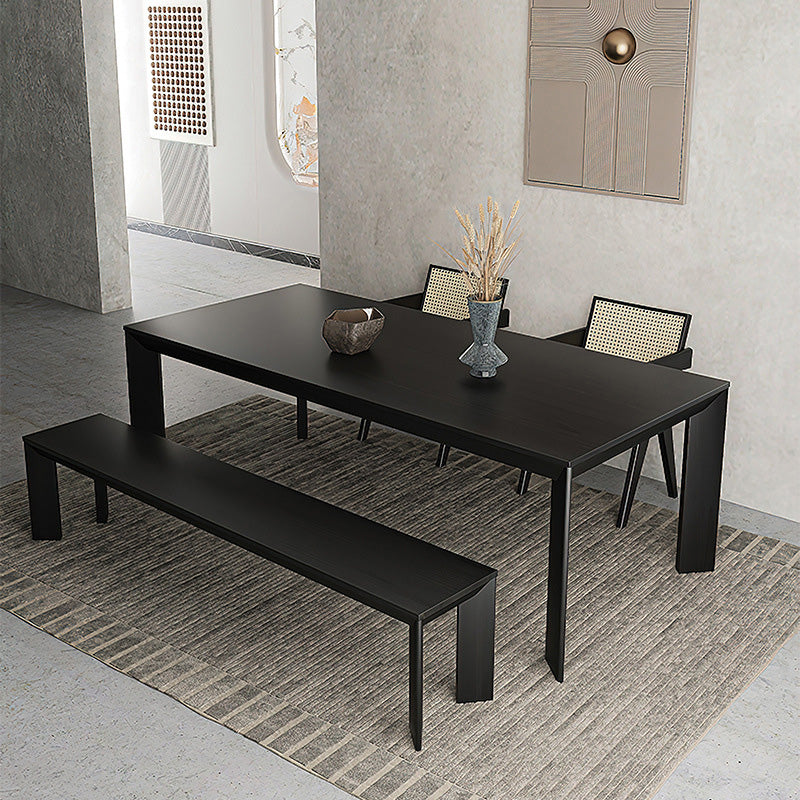 Rectangle Black Base Dining Table Modern Pine Wood Table for Kitchen Living Room