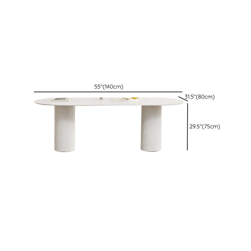 White Oval Dining Table Stone Top Dining Table with Double Pedestal