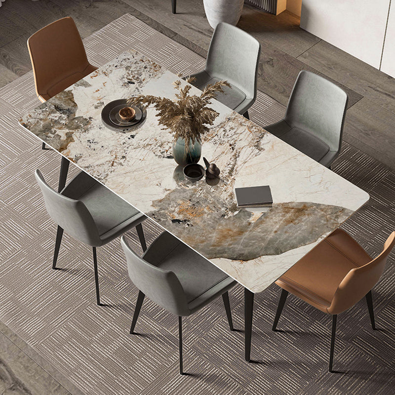 Modern Rectangle Table Sintered Stone Table with Metal Legs for Kitchen