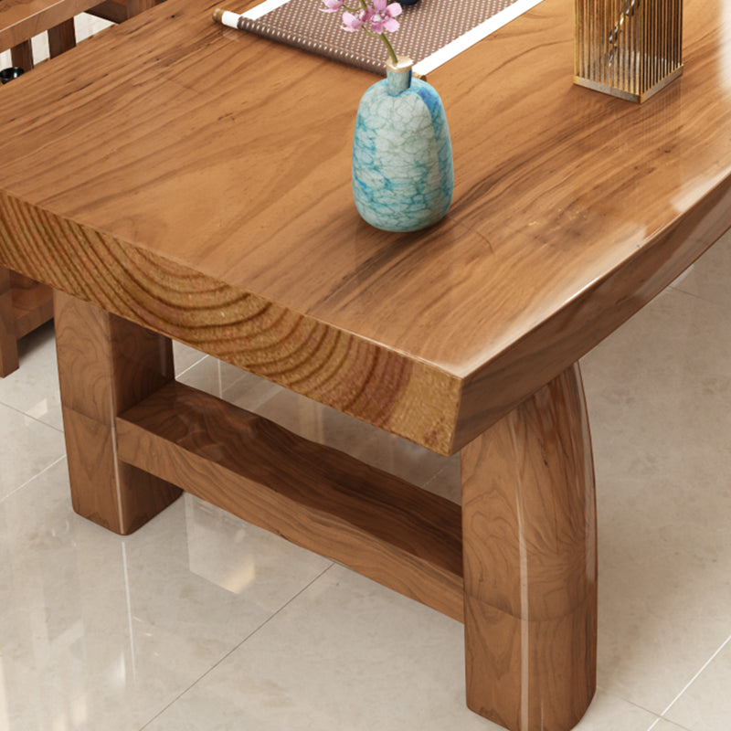 Rectangle Double Pedestal Dining Table Modern Pine Wood Table for Kitchen Use