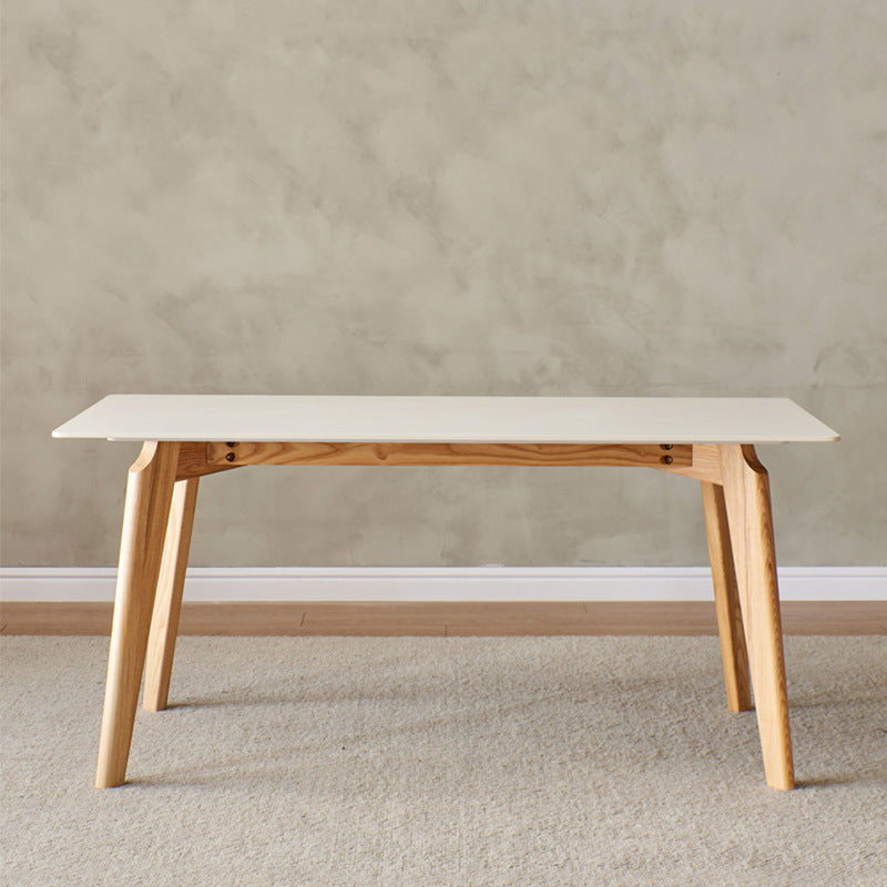 Modern Style Rectangle Table Sintered Stone Table with Wood Legs for Kitchen