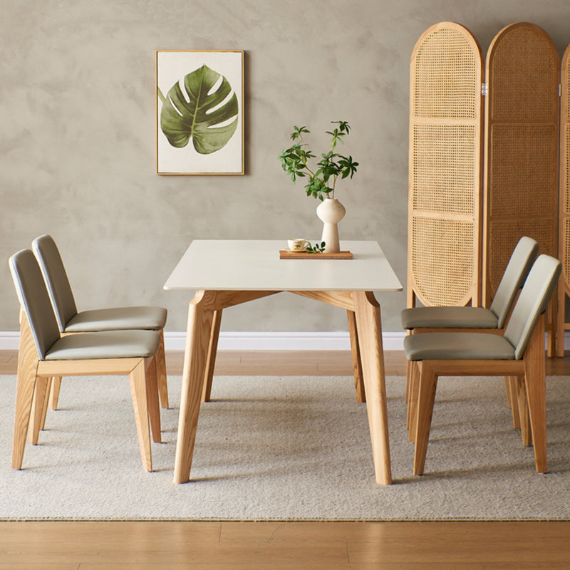 Modern Style Rectangle Table Sintered Stone Table with Wood Legs for Kitchen
