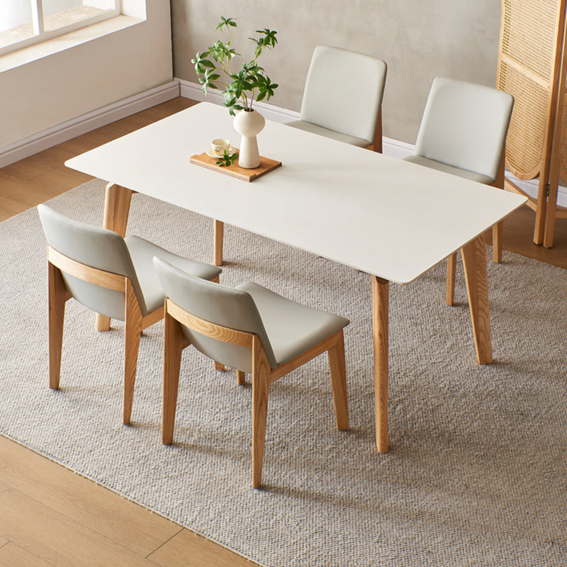 Modern Style Rectangle Table Sintered Stone Table with Wood Legs for Kitchen