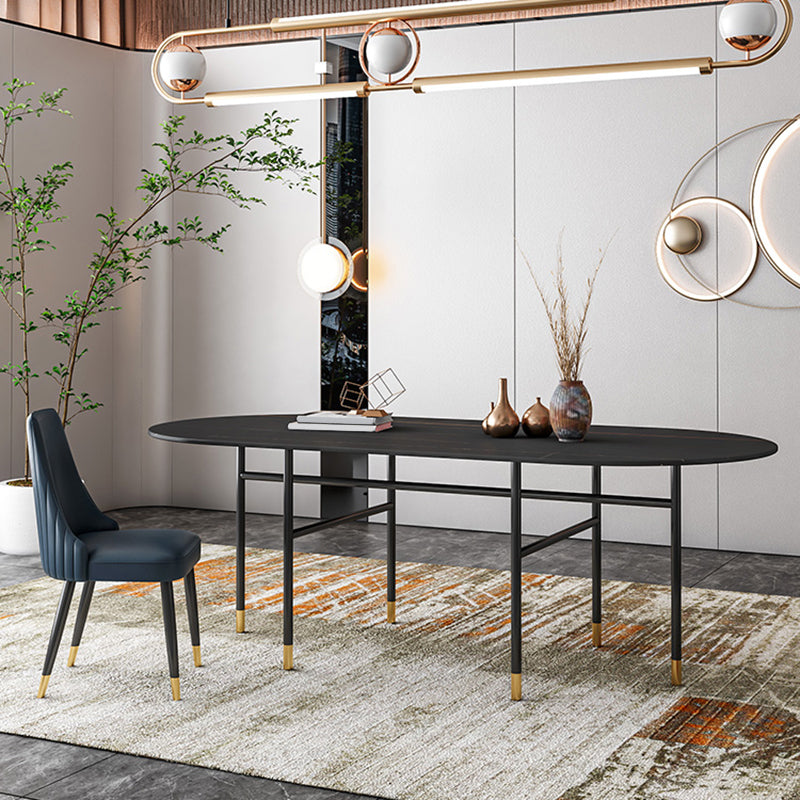 Contemporary Oval Dining Table Stone Dining Table with Iron Base