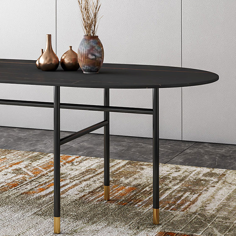 Contemporary Oval Dining Table Stone Dining Table with Iron Base