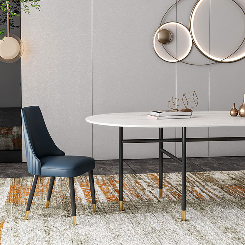 Contemporary Oval Dining Table Stone Dining Table with Iron Base