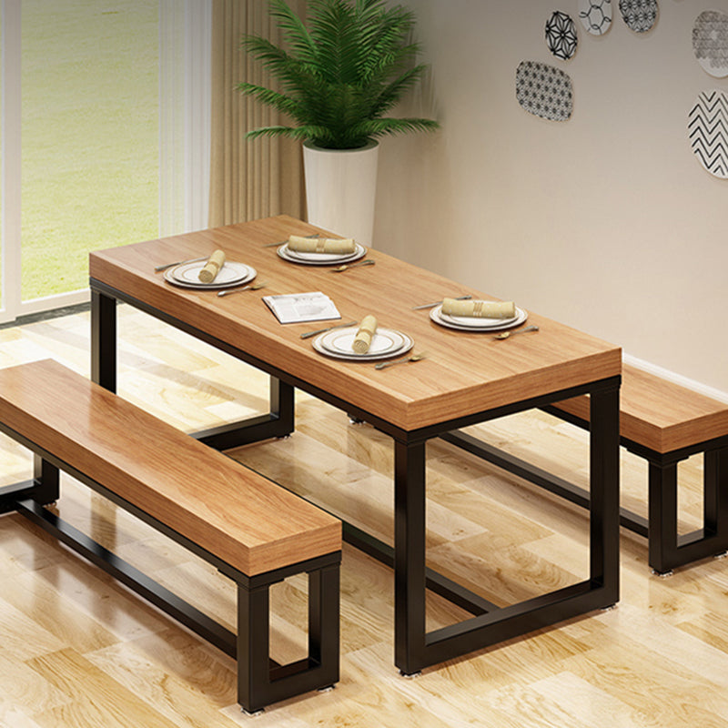 Rectangle Pine Solid Wood Table Industrial Black Base Dining Table