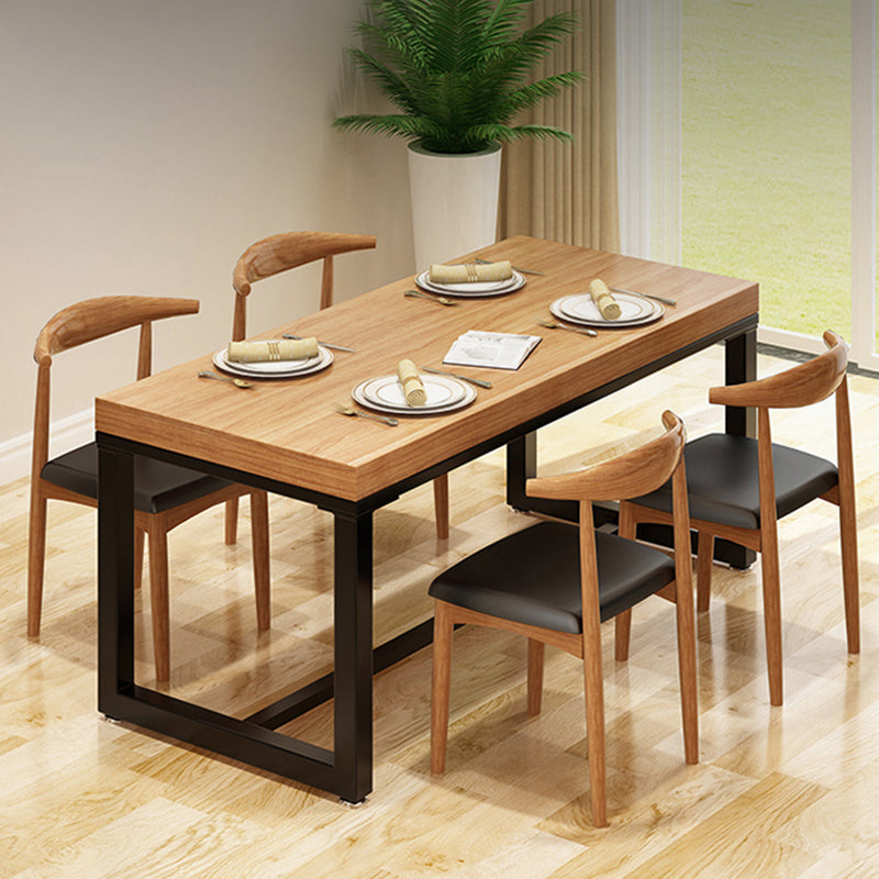 Rectangle Pine Solid Wood Table Industrial Black Base Dining Table