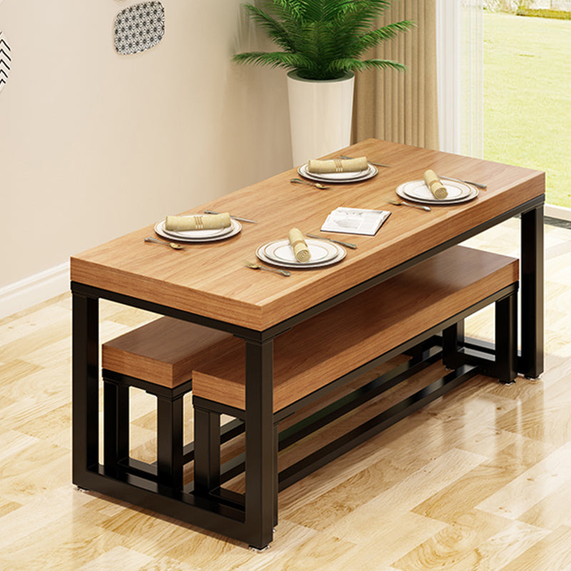 Rectangle Pine Solid Wood Table Industrial Black Base Dining Table