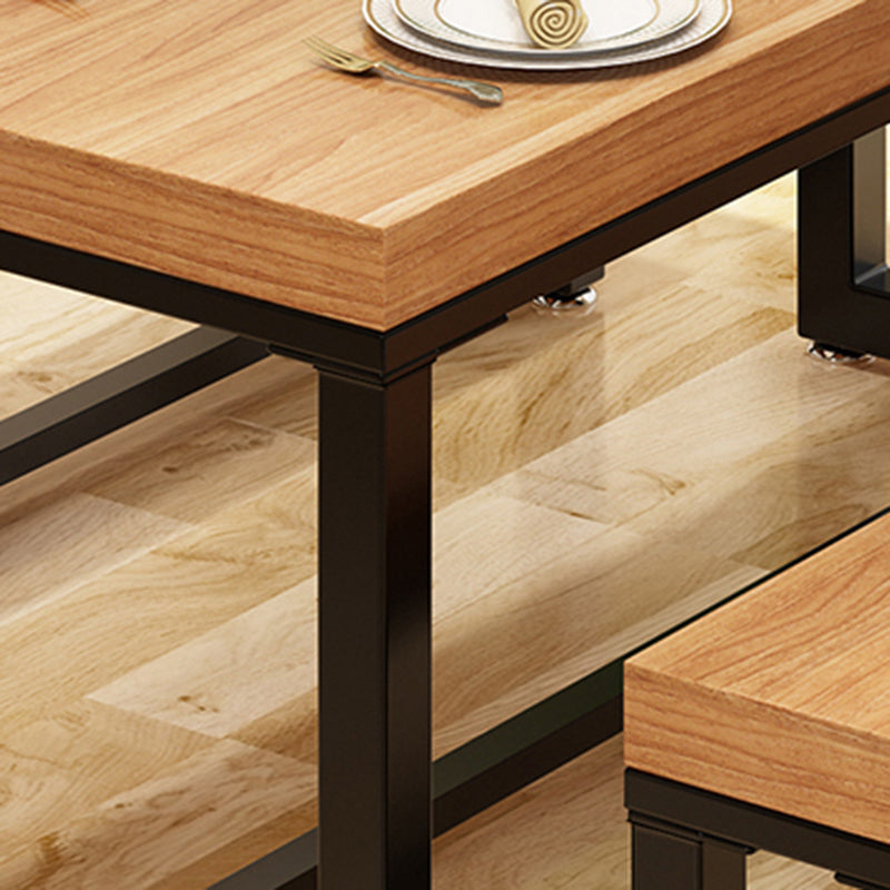 Rectangle Pine Solid Wood Table Industrial Black Base Dining Table