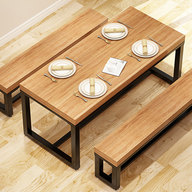 Rectangle Pine Solid Wood Table Industrial Black Base Dining Table