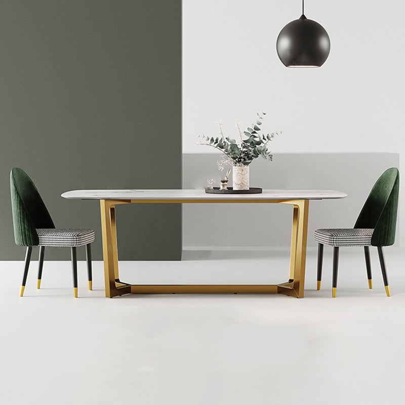Glam Rectangle Table Sintered Stone Table with Metal Legs for Kitchen