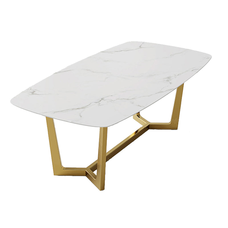 Glam Rectangle Table Sintered Stone Table with Metal Legs for Kitchen