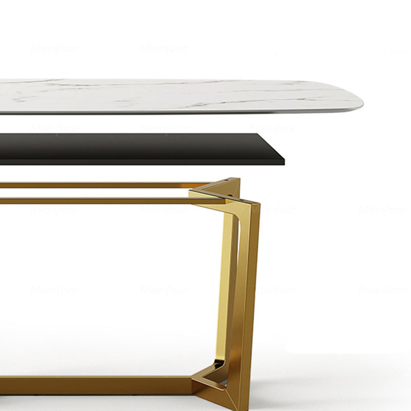 Glam Rectangle Table Sintered Stone Table with Metal Legs for Kitchen