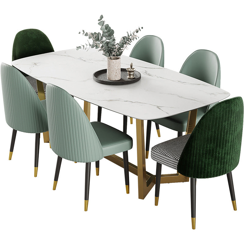 Glam Rectangle Table Sintered Stone Table with Metal Legs for Kitchen