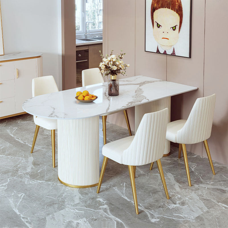 Modern Double Pedestal Dining Table Stone Table for Living Room