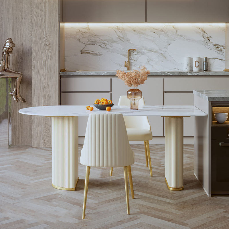 Modern Double Pedestal Dining Table Stone Table for Living Room