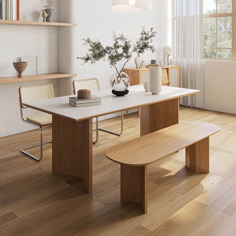 Contemporary Rectangle Table Sintered Stone Table with Wood Legs for Kitchen