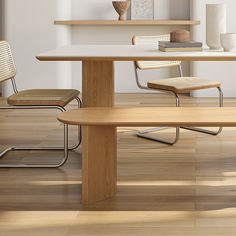 Contemporary Rectangle Table Sintered Stone Table with Wood Legs for Kitchen
