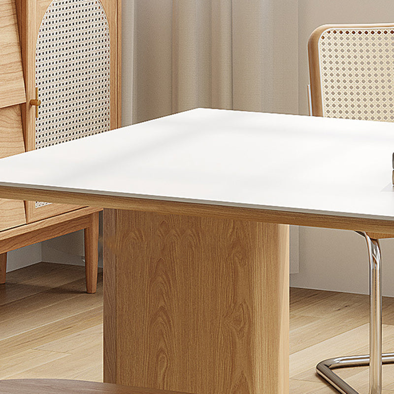 Contemporary Rectangle Table Sintered Stone Table with Wood Legs for Kitchen